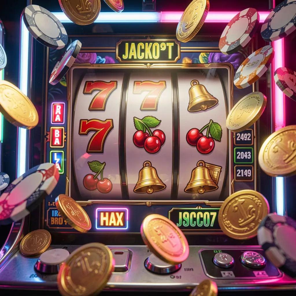 Glowing slot machine reels showing triple sevens with flying gold coins representing jackpot excitement at H196A online casino in Vietnam